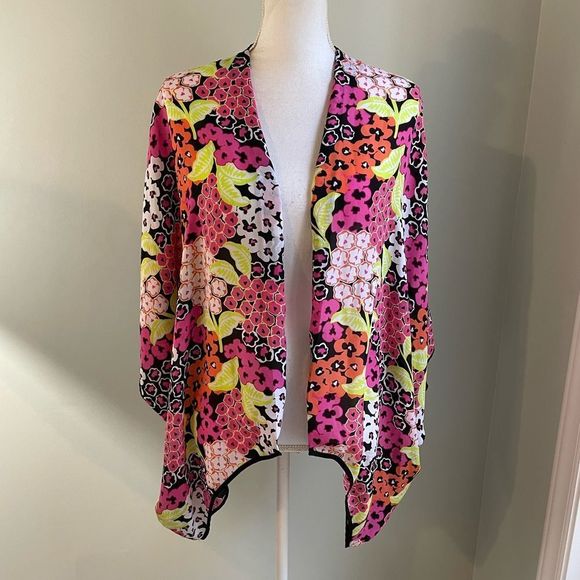 Kaari Blue Sweaters - Kaari Blue Floral Open Kimono